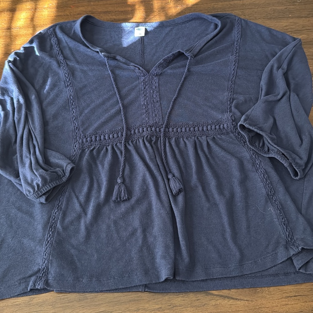 Old Navy Charcoal Blouse with Tassels